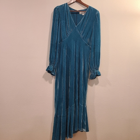 Diane Von Furstenberg Turquoise Velvet Midi Dress - Picture 4 of 8